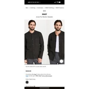 NN07 Jonas 6398 Full Button Sweater 100% Wool Knit Overshirt Mens M NOTES